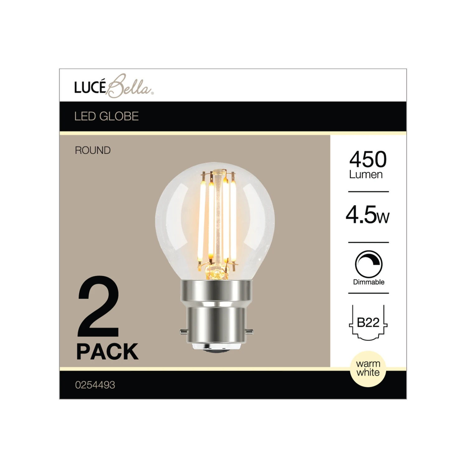 Promo π₯ Australia Sale - Luce Bella Round Filament B22 Dimmable LED 450 Lumen Warm White 4.5 Watt Globe 2Pk Other β 4 Promo π₯ Australia Sale - Luce Bella Round Filament B22 Dimmable LED 450 Lumen Warm White 4.5 Watt Globe 2Pk Other β - Image 2