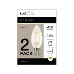 Budget ⌛ Luce Bella Candle Filament B15 LED 450 Lumen Warm White, Dimmable 4.5W Globe 2Pk Other - To Australia 👍 -Luce Bella Online Shop 511b41f6d441473fb28a23cecbe0528a