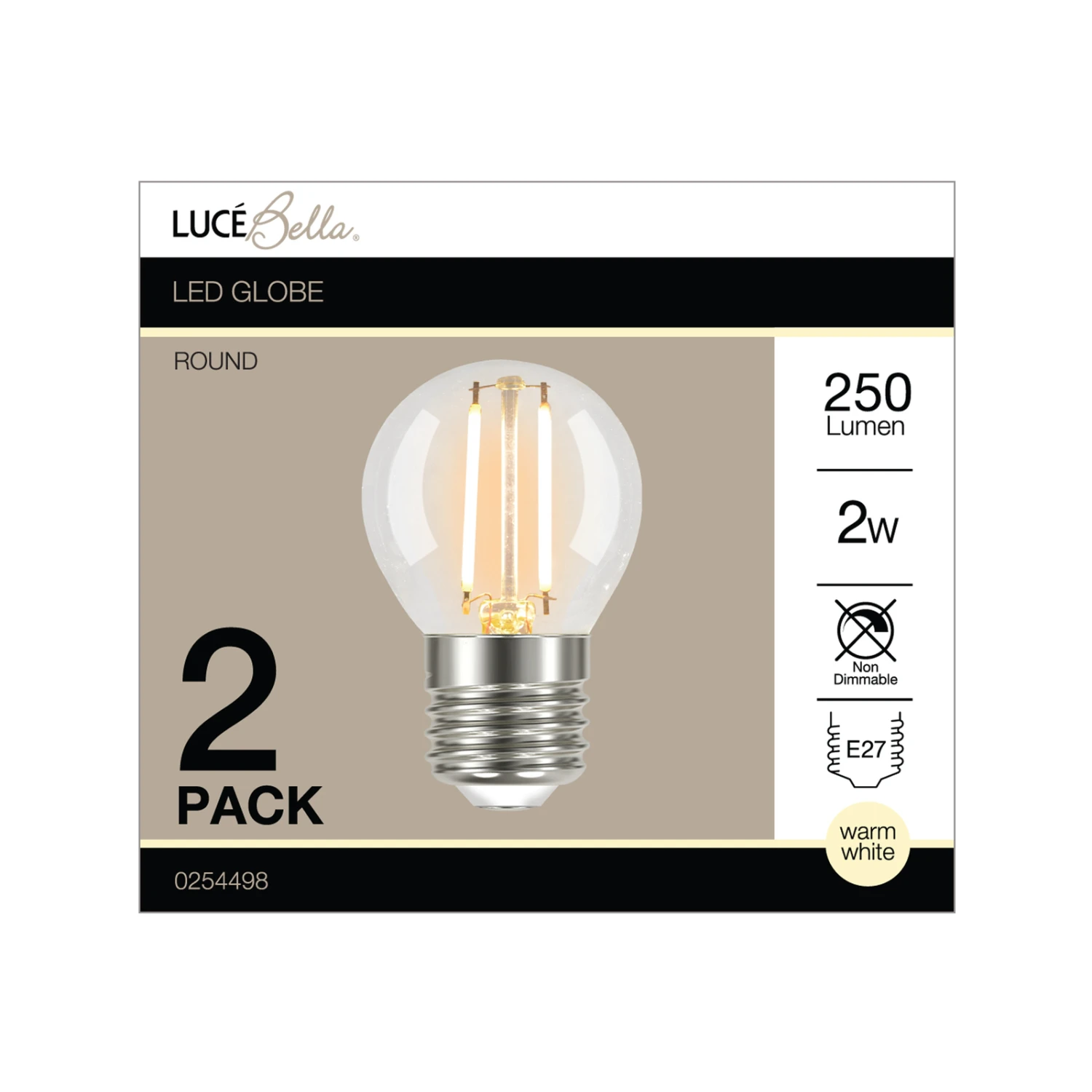 Cheapest 😉 Australia Only - Luce Bella Round Filament ES LED 250 Lumen Warm White 2 Watt Globe 2Pk Other 🥰 4 Cheapest 😉 Australia Only - Luce Bella Round Filament ES LED 250 Lumen Warm White 2 Watt Globe 2Pk Other 🥰 - Image 2